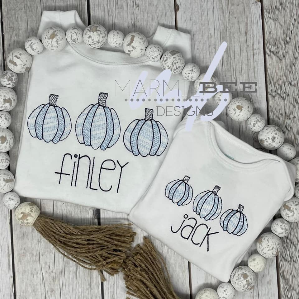 Blue Pumpkins Trio Quick Stitch Embroidery