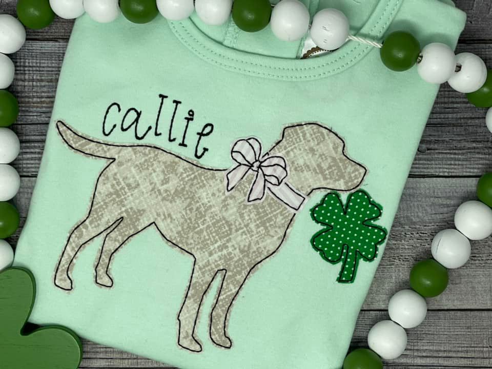 Simple Dog with Bow Shamrock Applique