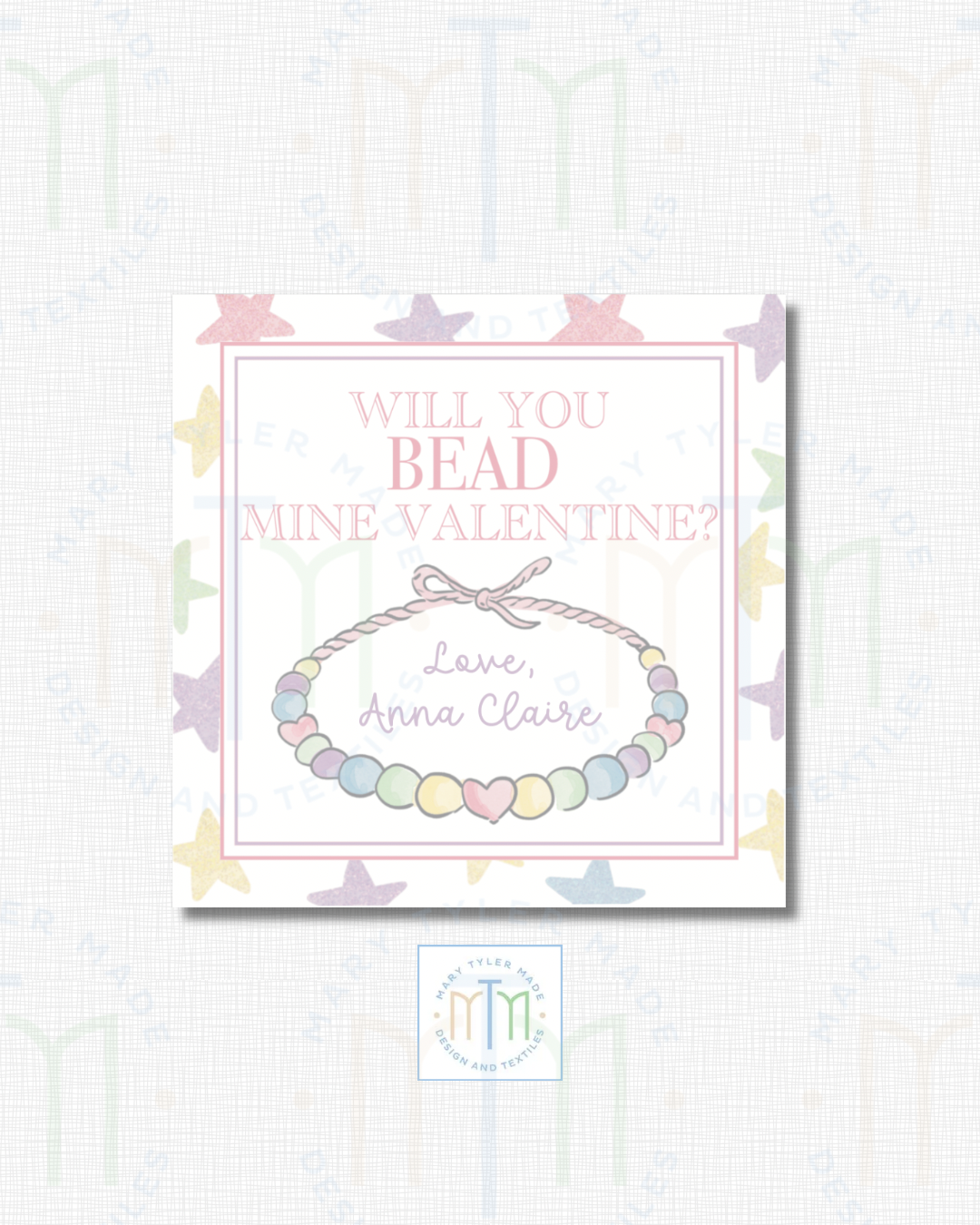 Will You Bead Mine Valentine - Shipped Set of 25 Stickers or 3”x3” Card