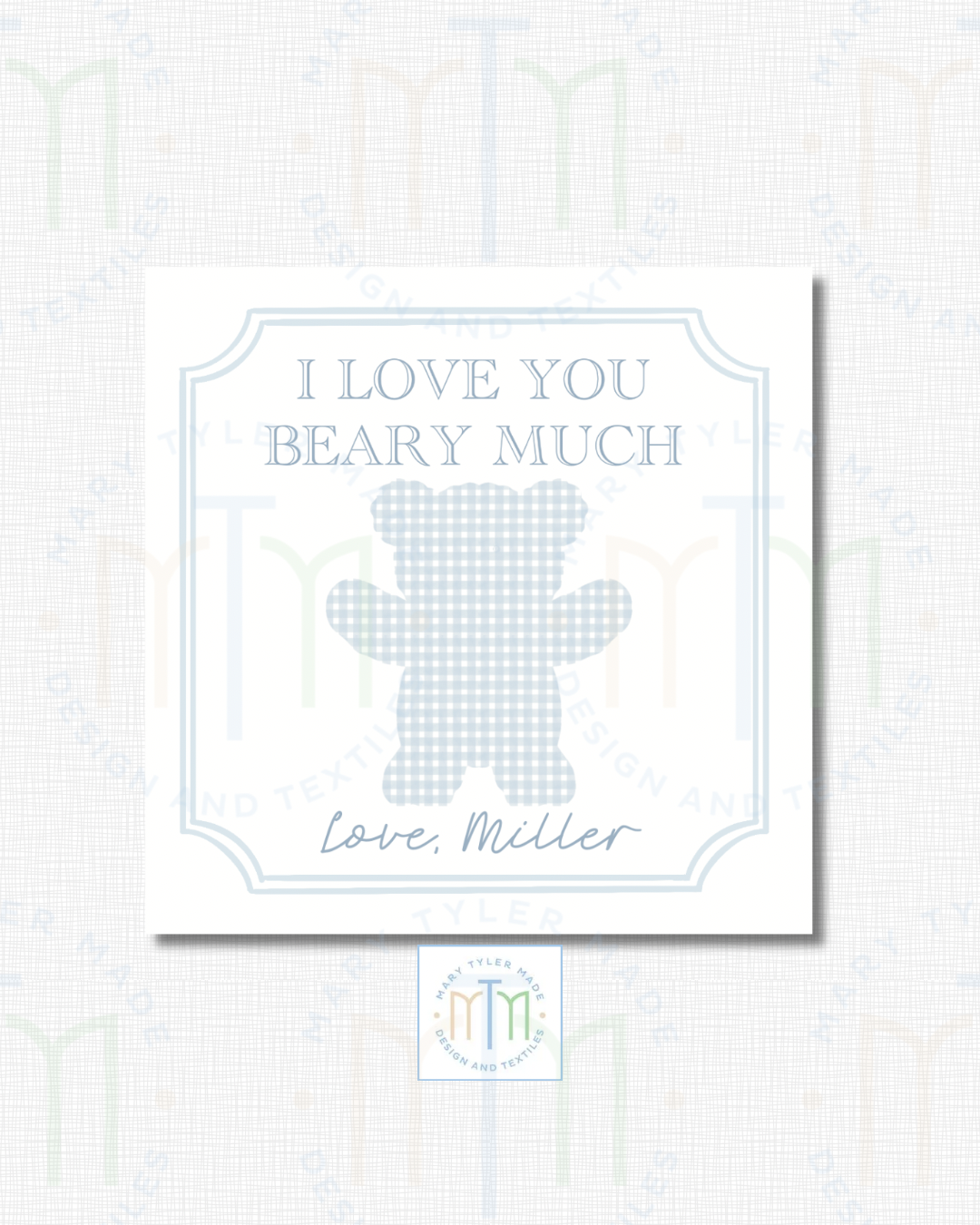 Print-at-Home - I Love You BEARY Much Gingham Blue Bear