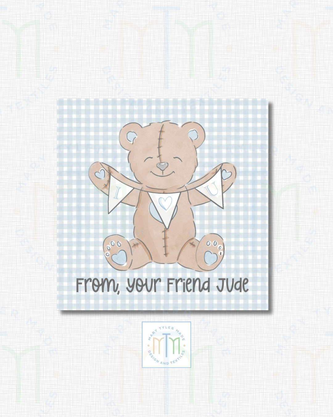 Bear Hug with I LOVE YOU Sign- Shipped Set of 25 Stickers or 3”x3” Card