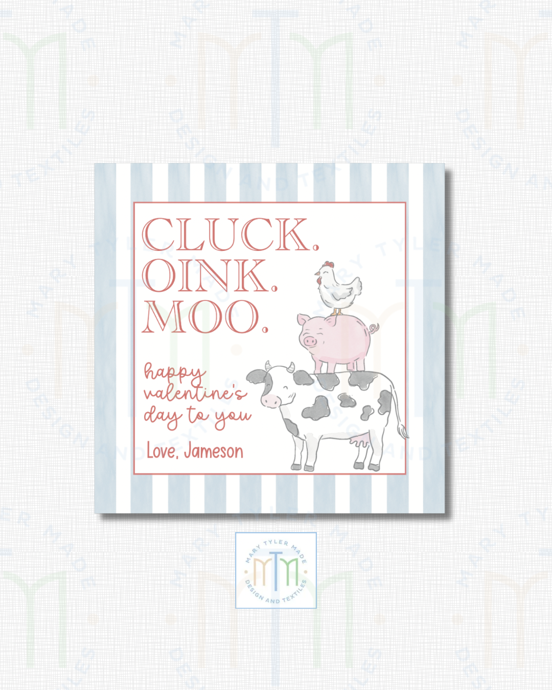 Cluck Oink Moon (Blue) - Shipped Set of 25 Stickers or 3”x3” Card