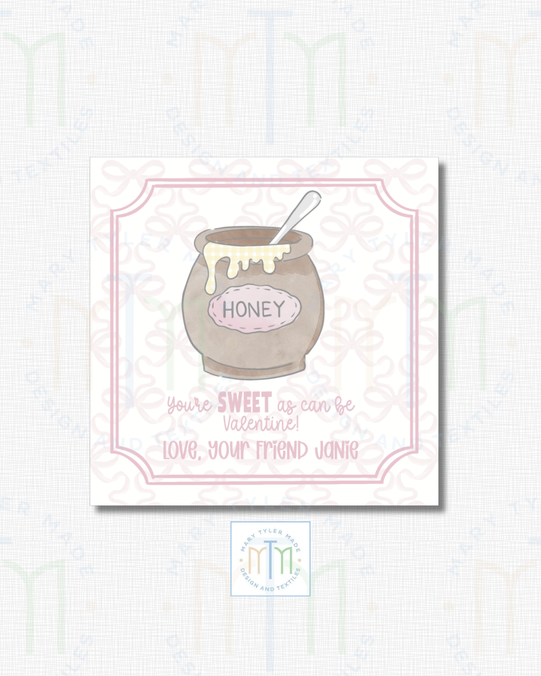 Sweet as HONEY Pink Valentine- Shipped Set of 25 Stickers or 3”x3” Card
