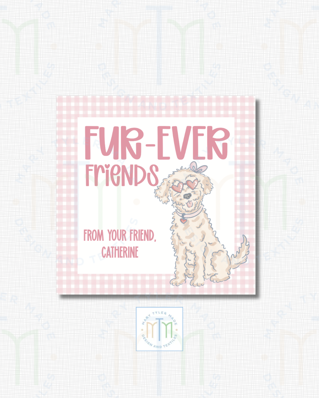Fur Ever Friends Pink Valentine - Shipped Set of 25 Stickers or 3”x3” Card