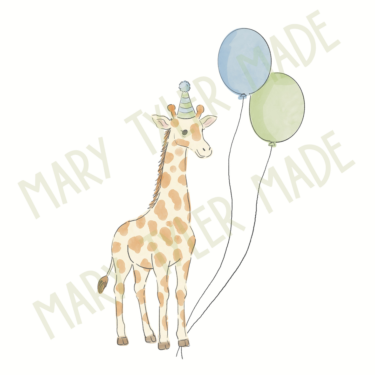 Birthday Giraffe Boy Watercolor- Digital Clipart