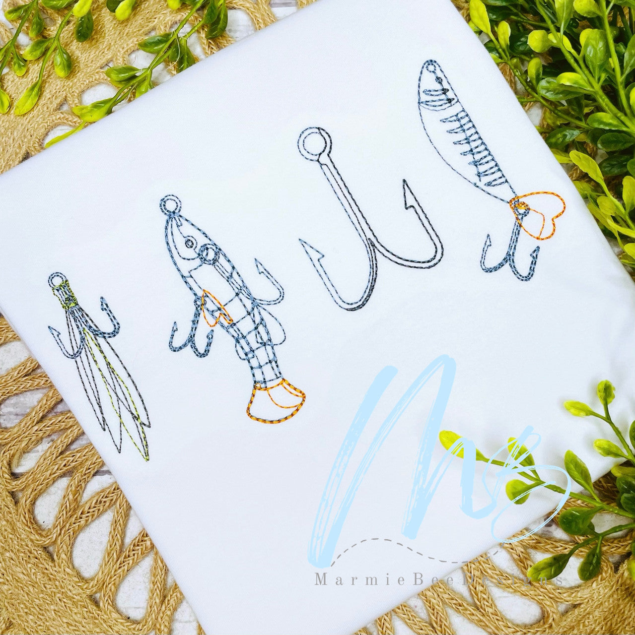 Fishing Lure Hand Drawn Style Embroidery