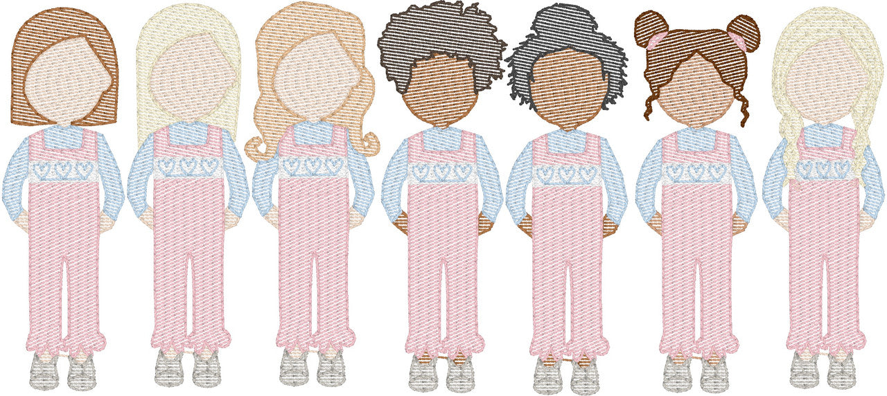 Toddler Girls in Smocked Ruffle Romper (Build Your Own Family) Quick Stitch Embroidery