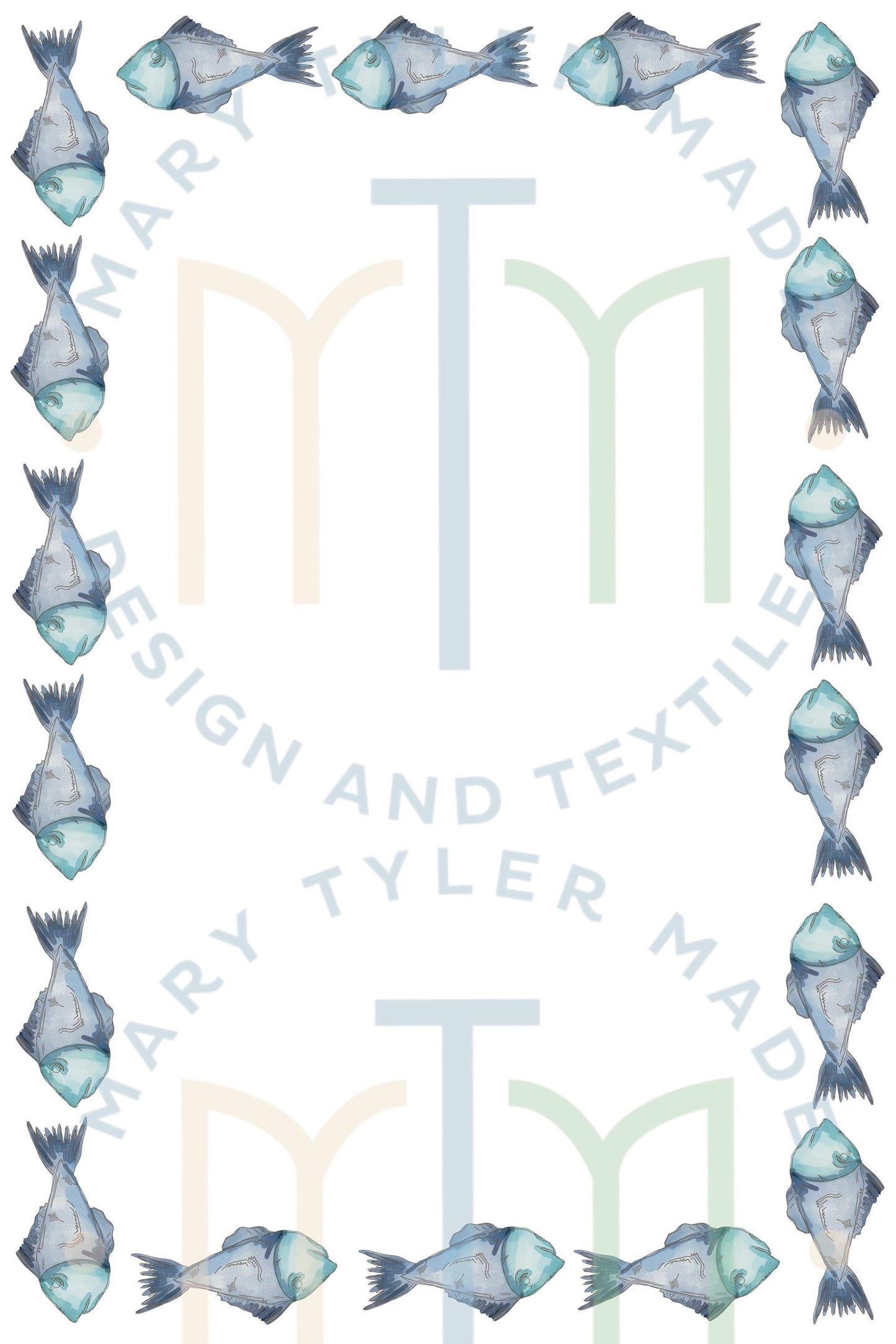 Fish Border (5x7 and 6x9) Watercolor Digital Clipart- Instant Download