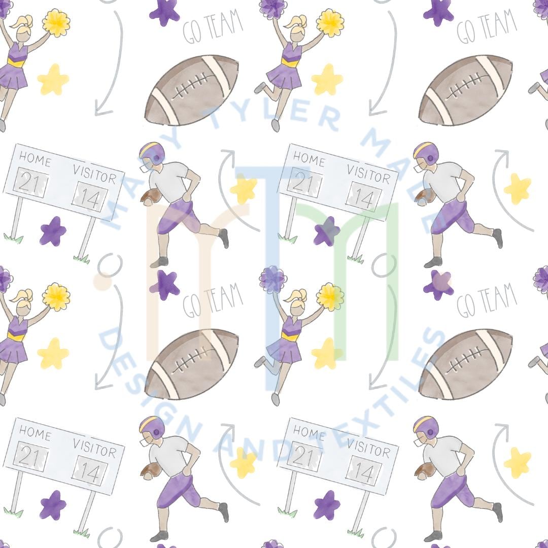 Football Fun Purple Gold Seamless Pattern Design- Instant Download