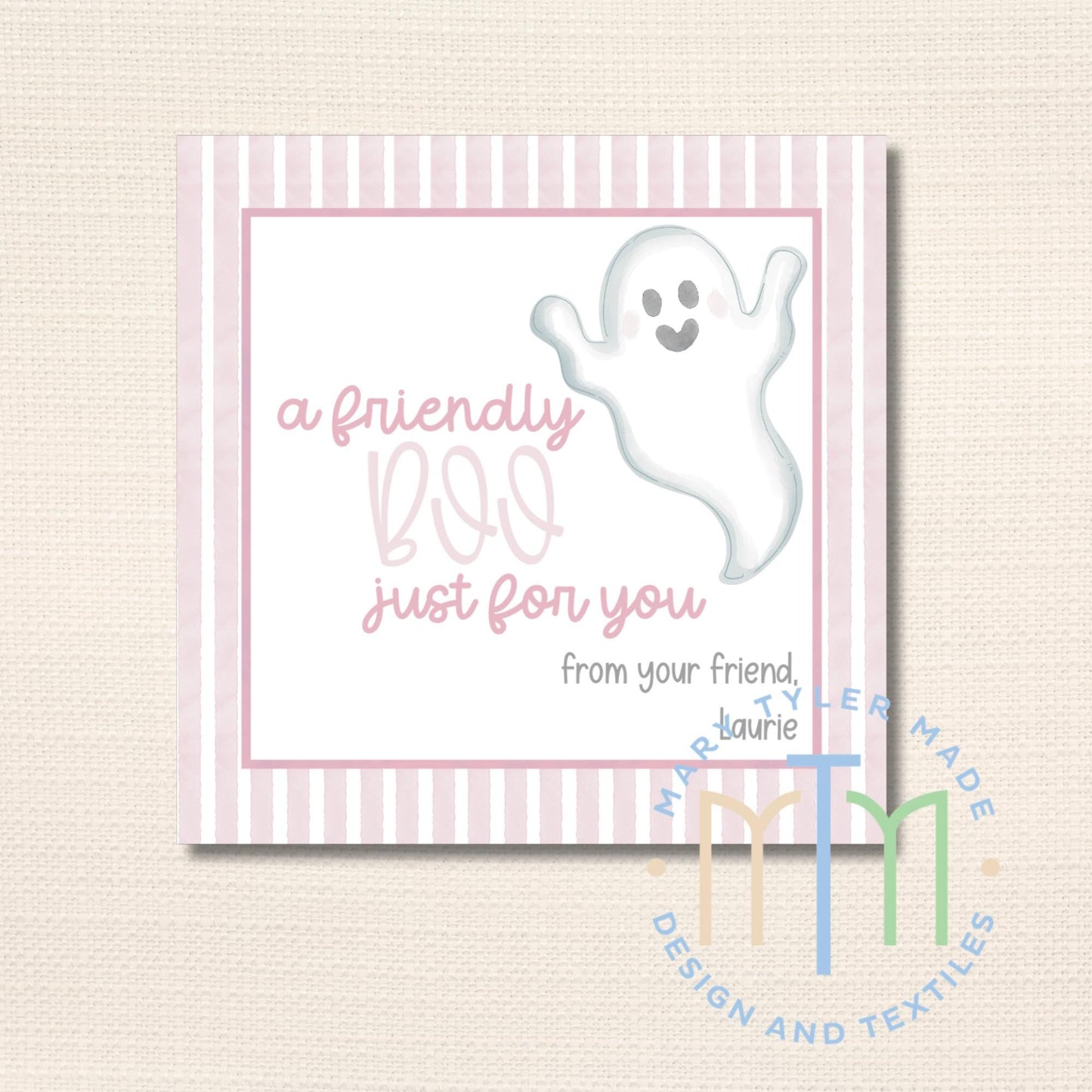 Friendly Boo Pink Halloween Tag, Printable Tag, Instant Download, Editable Tag, Halloween Party Favor, Digital Tag
