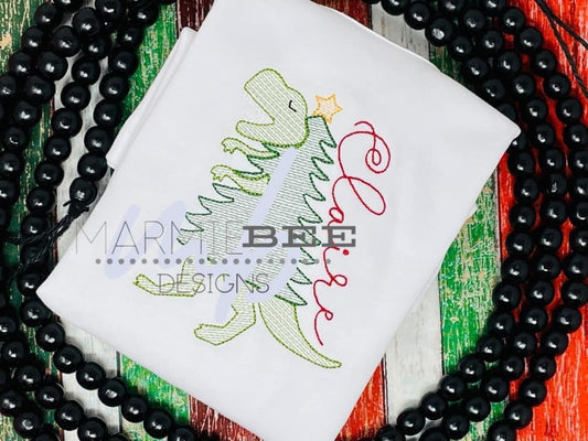 TRex Christmas Tree Quick Stitch Embroidery