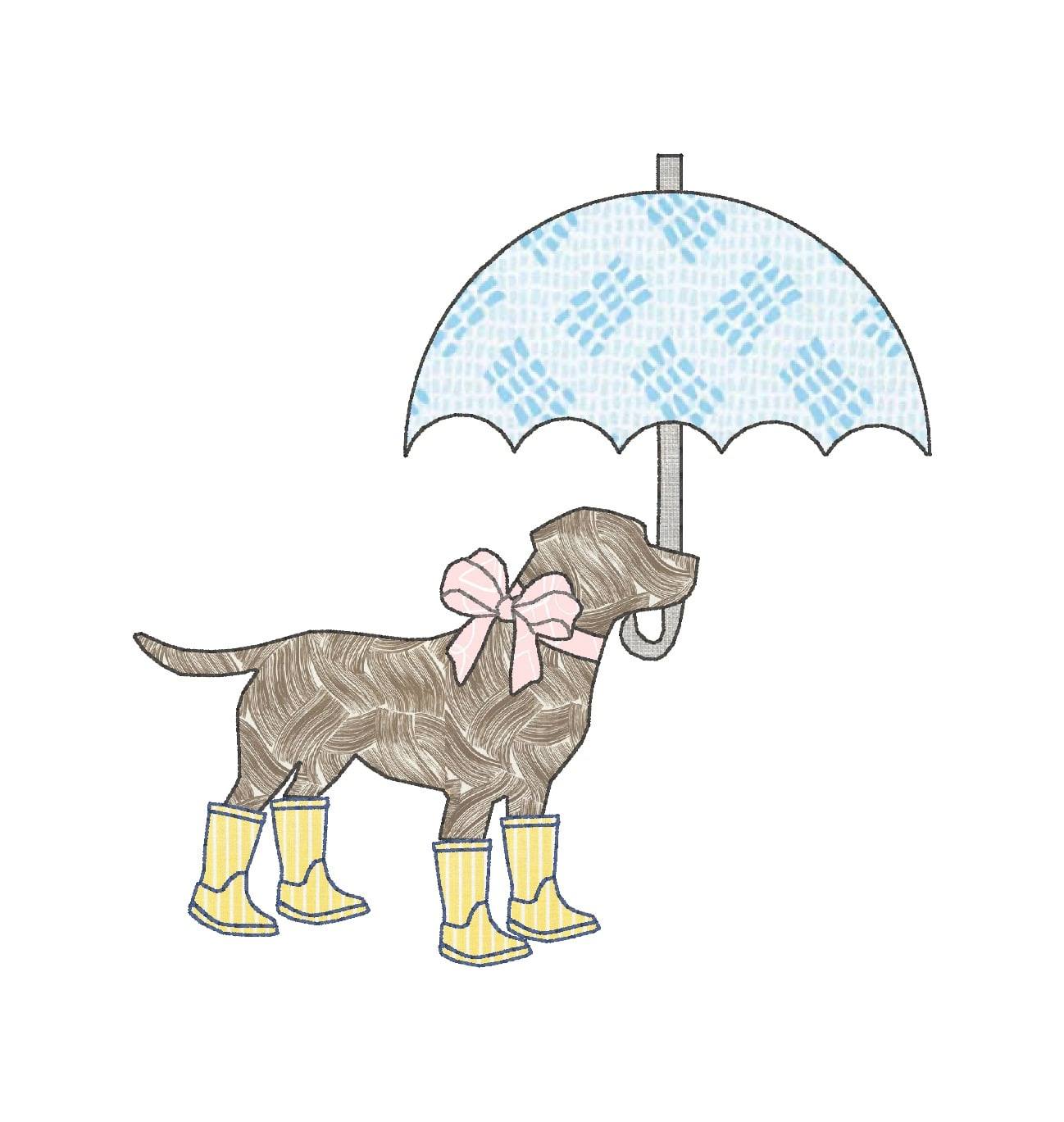 Simple Dog with Umbrella and Bow Applique