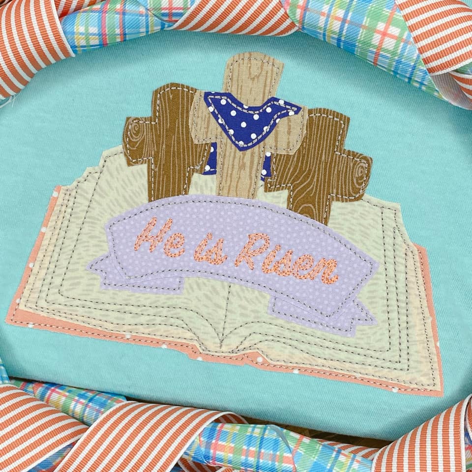 Bible Cross He Is Risen Applique