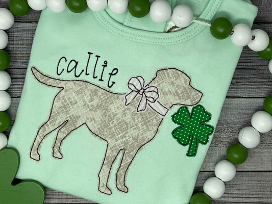 Simple Dog with Bow Shamrock Applique