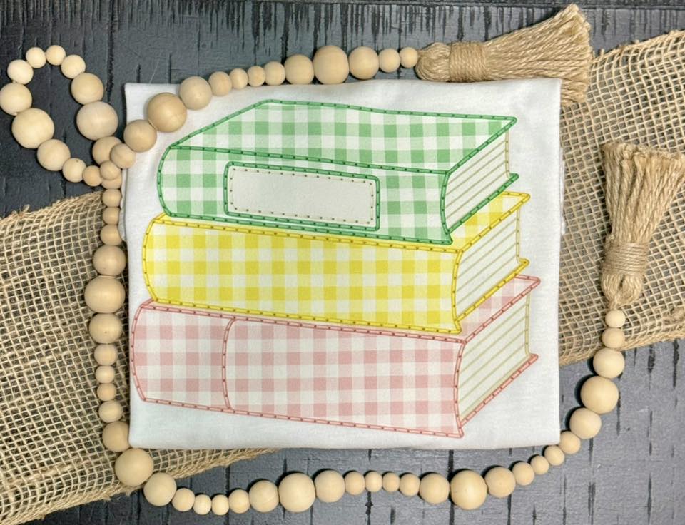 Gingham Book Stack PNG Clipart