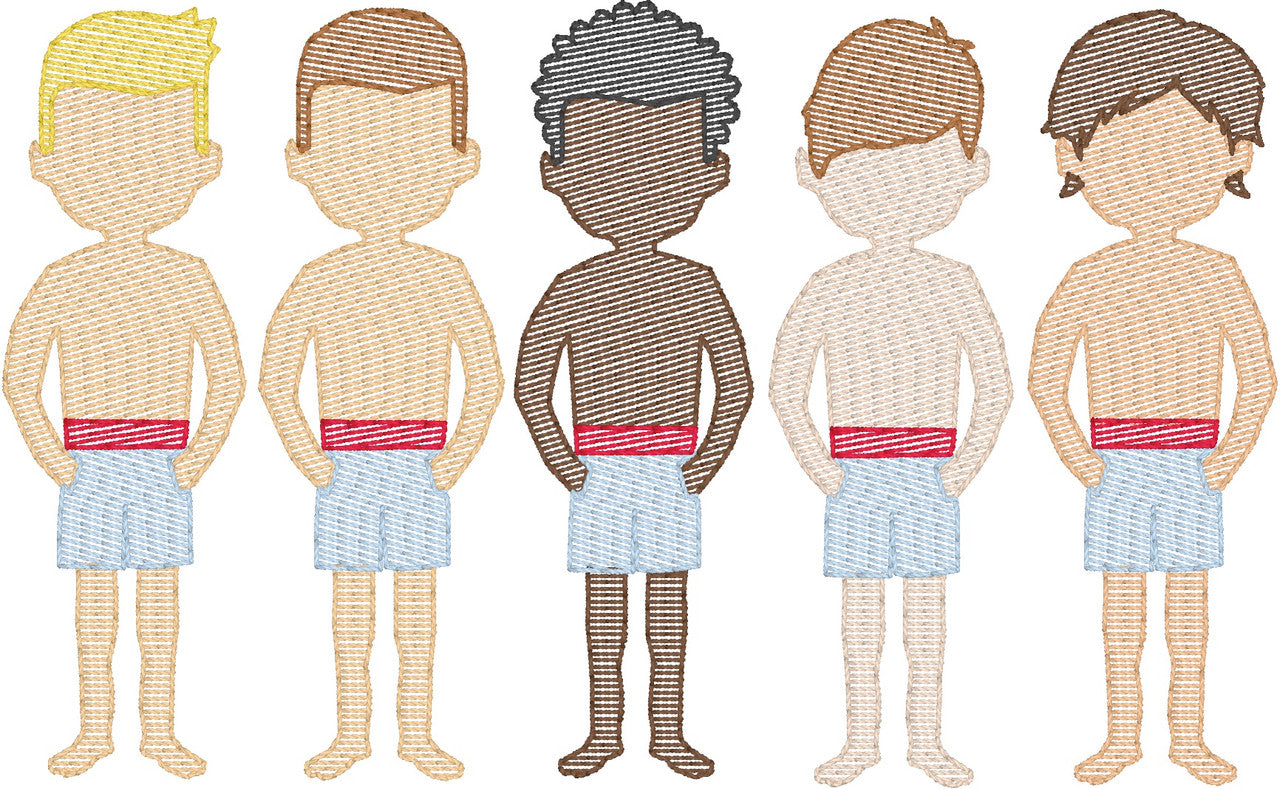 Boys in Swimsuits (Build Your Own Family) Quick Stitch Embroidery