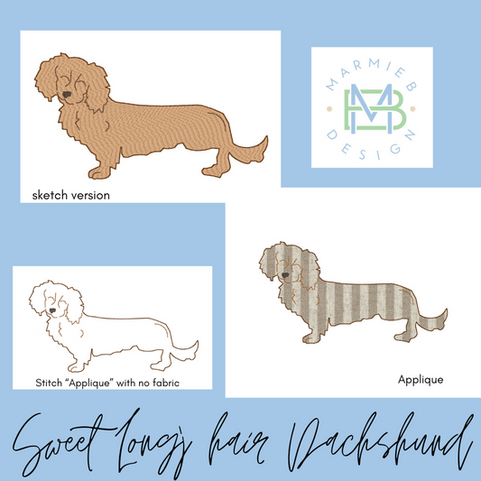 LTC Sweet Long Hair Dachshund Embroidery (Applique & Fill)