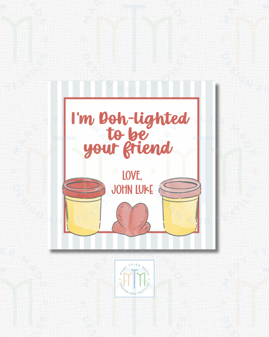 WonDohful Play Doh Valentine - Shipped Set of 25 Stickers or 3”x3” Card