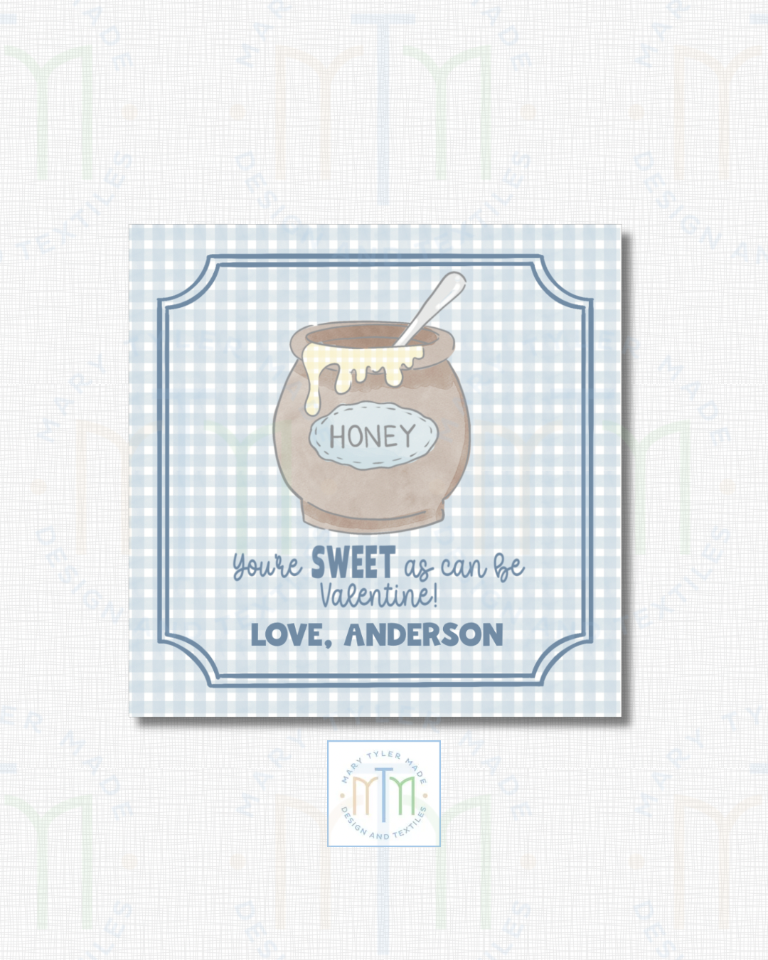 Sweet as HONEY Blue Valentine- Shipped Set of 25 Stickers or 3”x3” Card