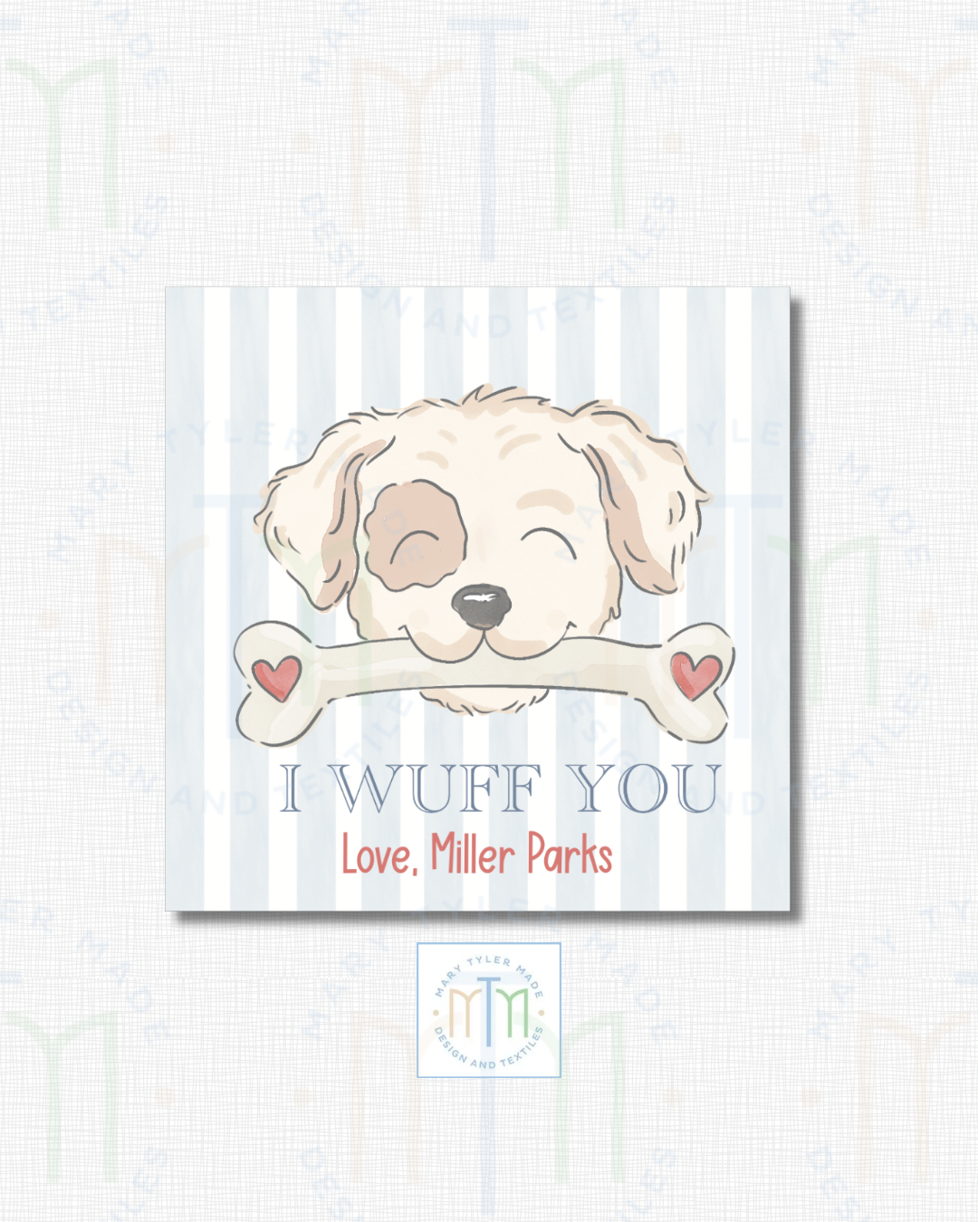 I Wuff You (Blue)  - Shipped Set of 25 Stickers or 3”x3” Card