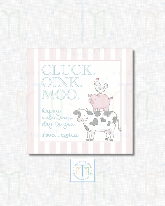 Cluck Oink Moon (Pink) - Shipped Set of 25 Stickers or 3”x3” Card