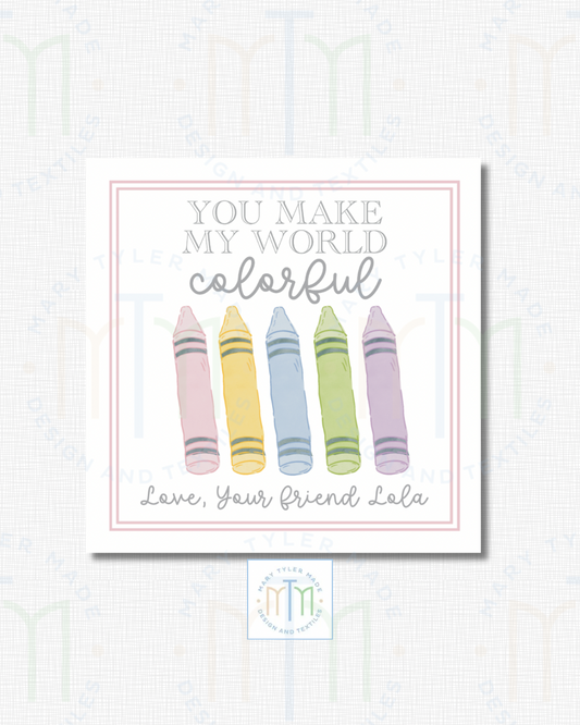 You COLOR My World Pink & Pastel - Shipped Set of 25 Stickers or 3”x3” Card