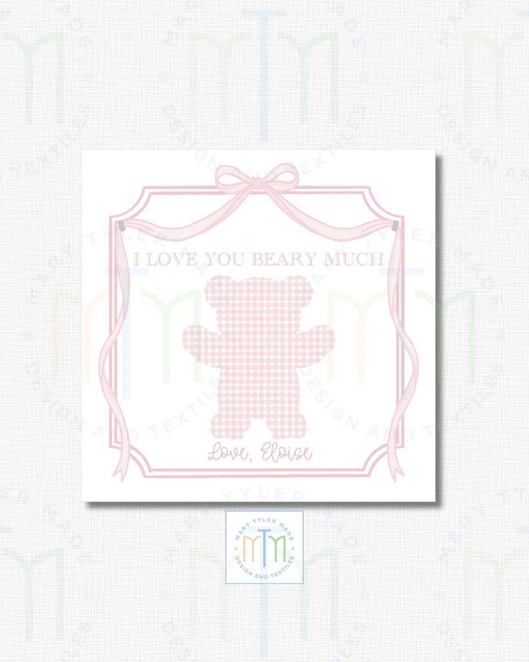 Print-at-Home - I Love You BEARY Much Gingham Pink Bear