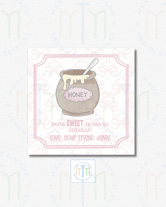 Sweet as HONEY Pink Valentine- Shipped Set of 25 Stickers or 3”x3” Card