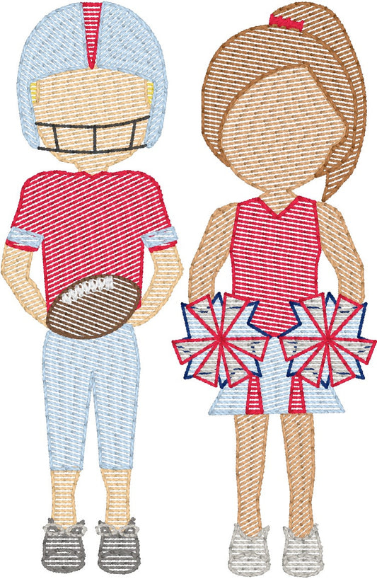 Football Player and Cheerleader (Build Your Own Family) Quick Stitch Embroidery