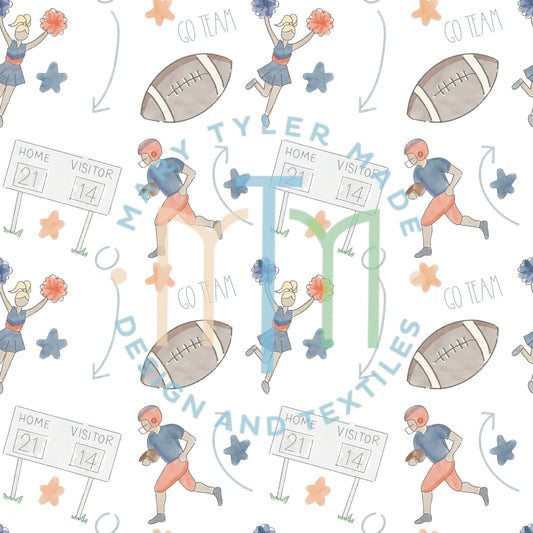 Football Fun Navy and Orange Seamless Design- Instant Download