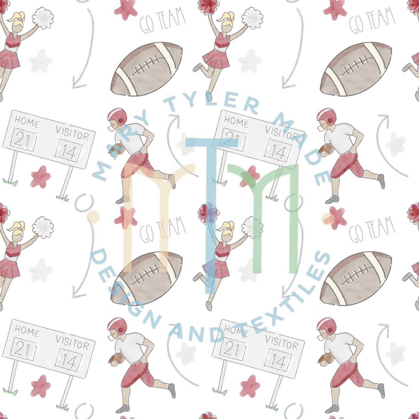 Football Fun Crimson Seamless Design- Instant Download