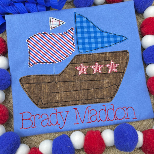 Patriotic Pirate Ship Applique