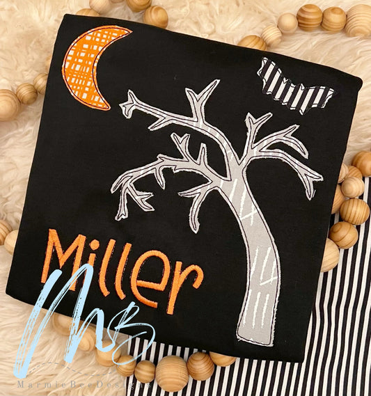 Tree Moon Bats Applique