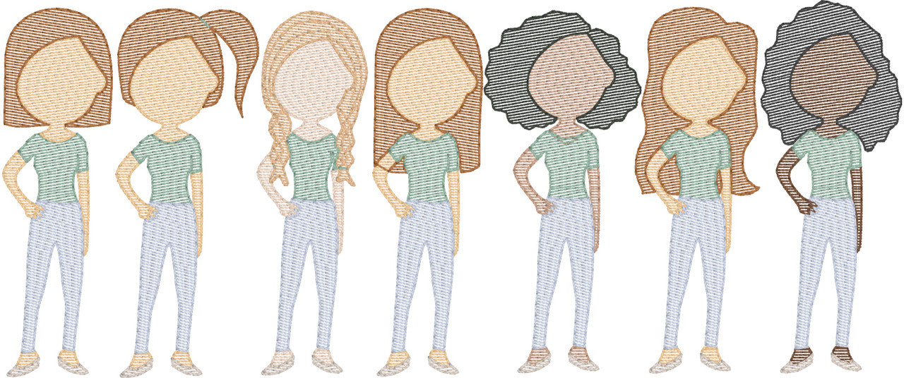 Moms in T Shirts (Build Your Own Family) Quick Stitch Embroidery