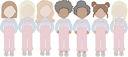 Toddler Girls in Smocked Ruffle Romper (Build Your Own Family) Quick Stitch Embroidery
