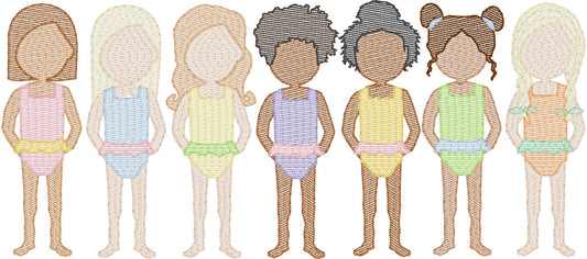 Toddler Girls in Swimsuits (Build Your Own Family) Quick Stitch Embroidery