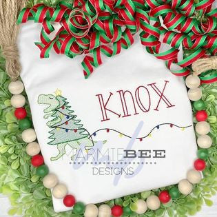TRex Tree And Light String  Quick Stitch Embroidery
