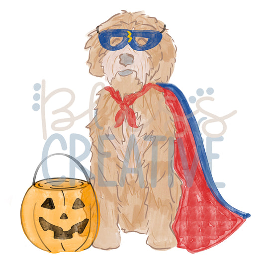 Super Dog Trick or Treat Doodle Digital Clipart- Instant Download
