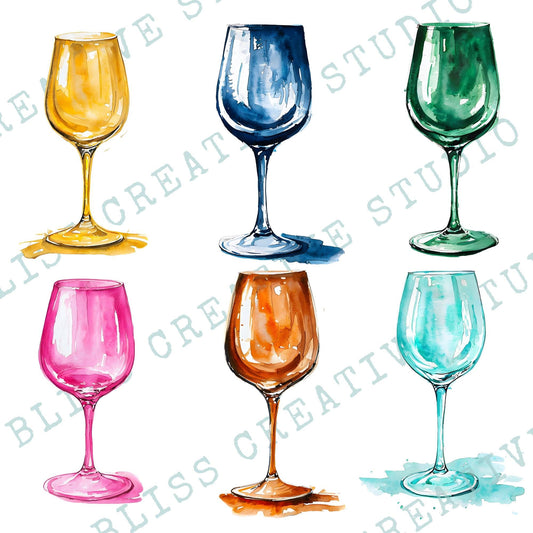 Wine Glass Party Watercolor- Digital Clipart