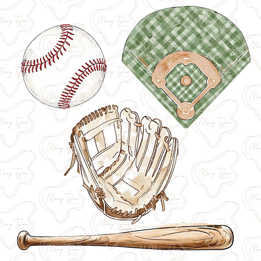 Baseball Gear Watercolor- Digital Clipart
