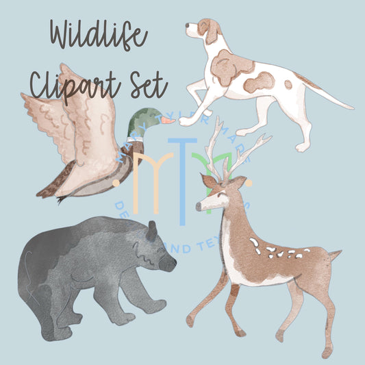 Wildlife Clipart Set Watercolor- Digital Clipart