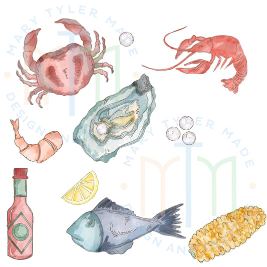 Low Country Boil Set Watercolor- Digital Clipart