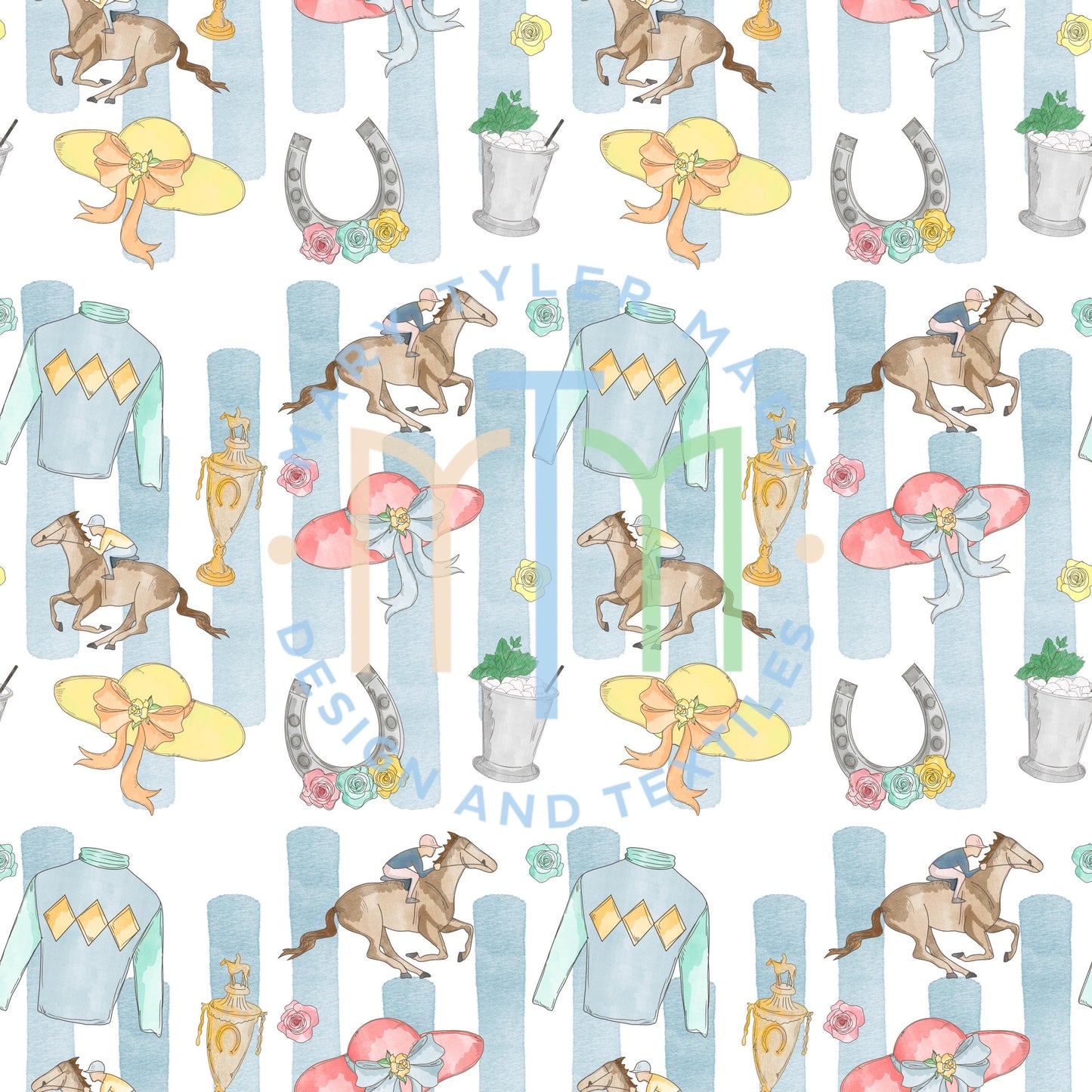 Derby Day Seamless Design (Blue and Pink Version) - Instant Download