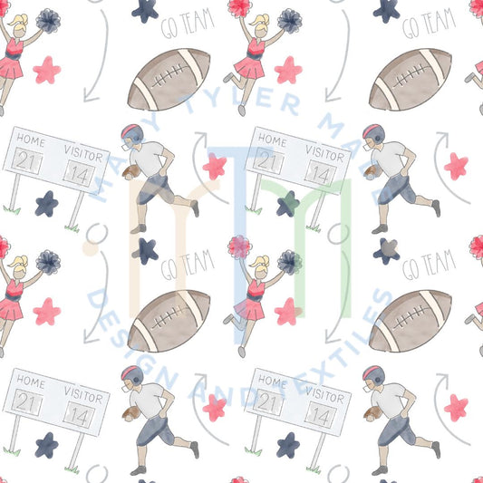 Football Fun Red Navy Seamless Pattern Design- Instant Download