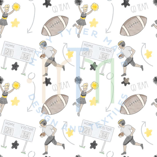 Football Fun Black Yellow Seamless Pattern Design- Instant Download