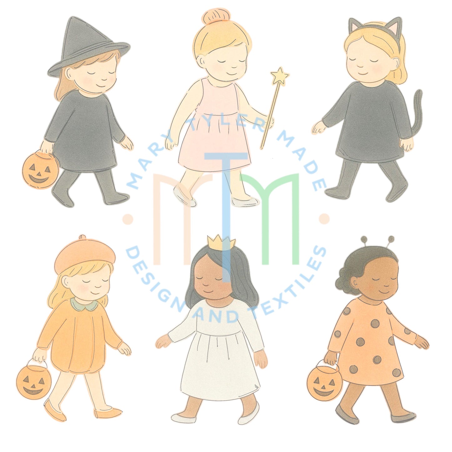 Costume Girls Halloween Bundle Clipart- Instant Download
