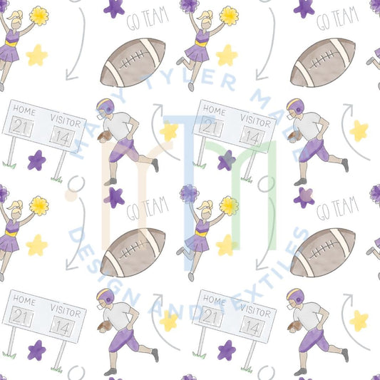 Football Fun Purple Gold Seamless Pattern Design- Instant Download