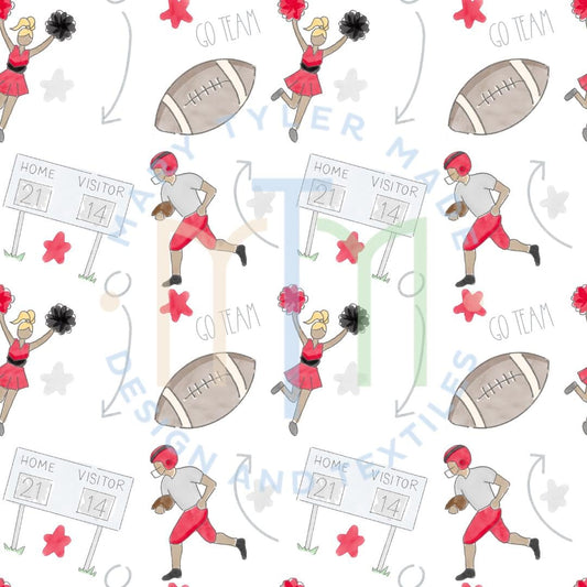 Football Fun Red Black Seamless Pattern Design- Instant Download