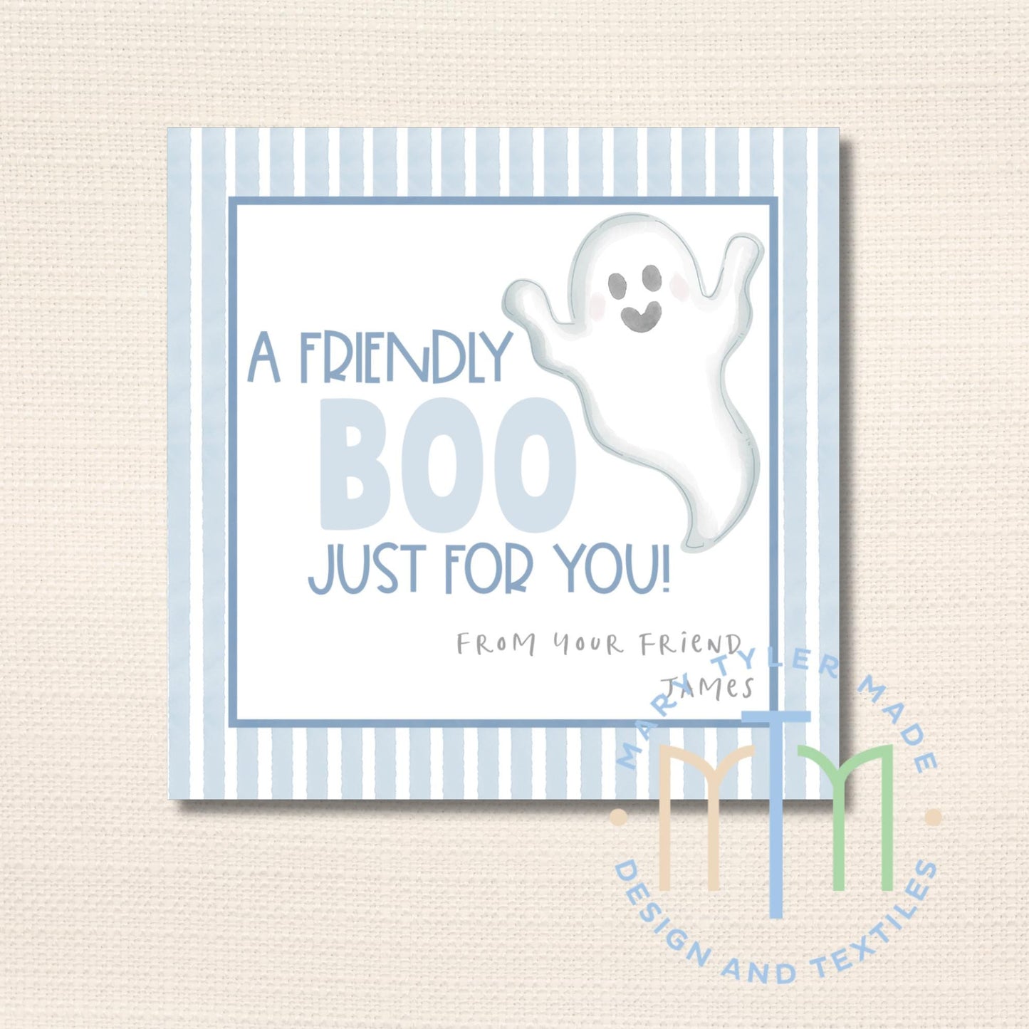 Friendly Boo Blue Halloween Tag, Printable Tag, Instant Download, Editable Tag, Halloween Party Favor, Digital Tag