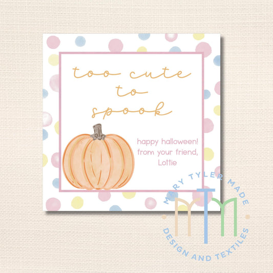 Too Cute to Spook Pink Girl Halloween Tag, Printable Tag, Instant Download, Editable Tag, Halloween Party Favor, Digital Tag